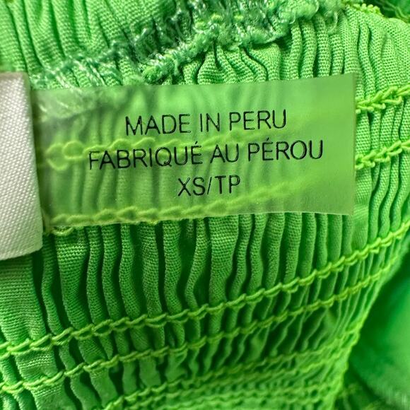 Ramy Brook Bright Green Smocked Flutter Sleeve Crop Top XS Boho Chic Festival - Picture 8 of 9